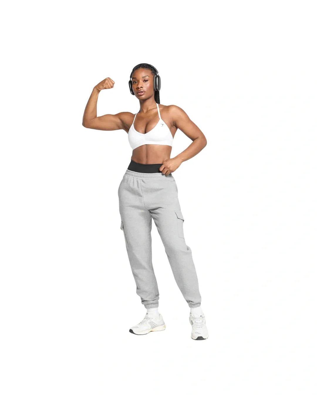 Gymshark Fleece Cargo Joggers Light Grey Coral Marl