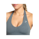 Gymshark Vital Halter Neck Tank With Shelf Crop Top Strong Grey Marl