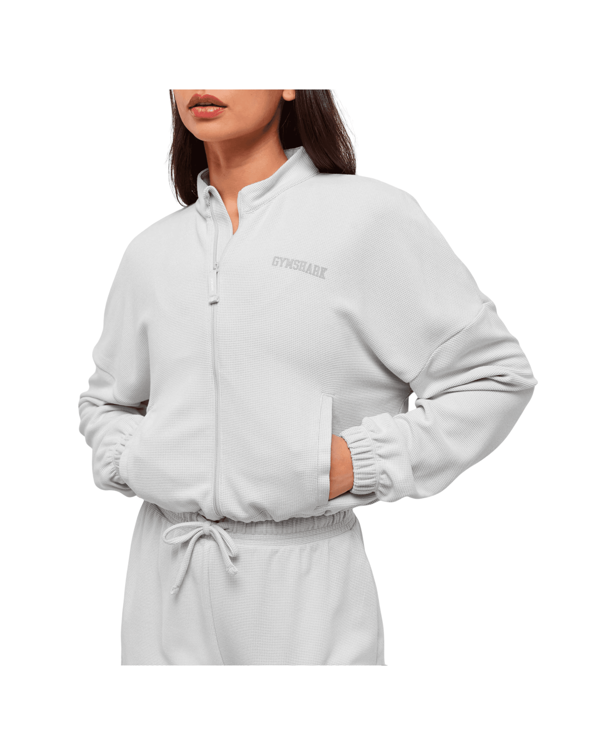 Gymshark Waffle Midi Zip Up Jacket Light Grey