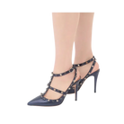 Valentino Rockstud Pumps In Laminated Nappa With Cabochon 100mm Navy