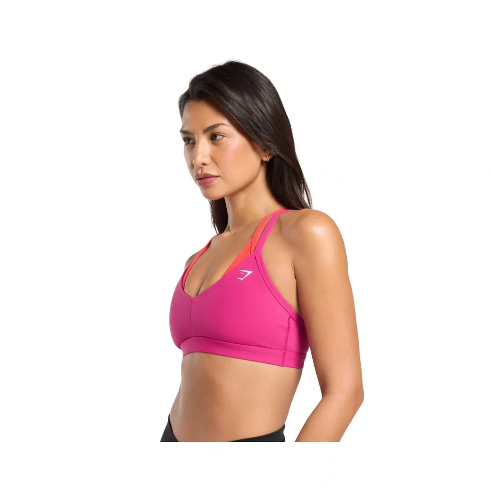 Gymshark Double Up Sports Bra - Light Support Winning Pink/Coral Red