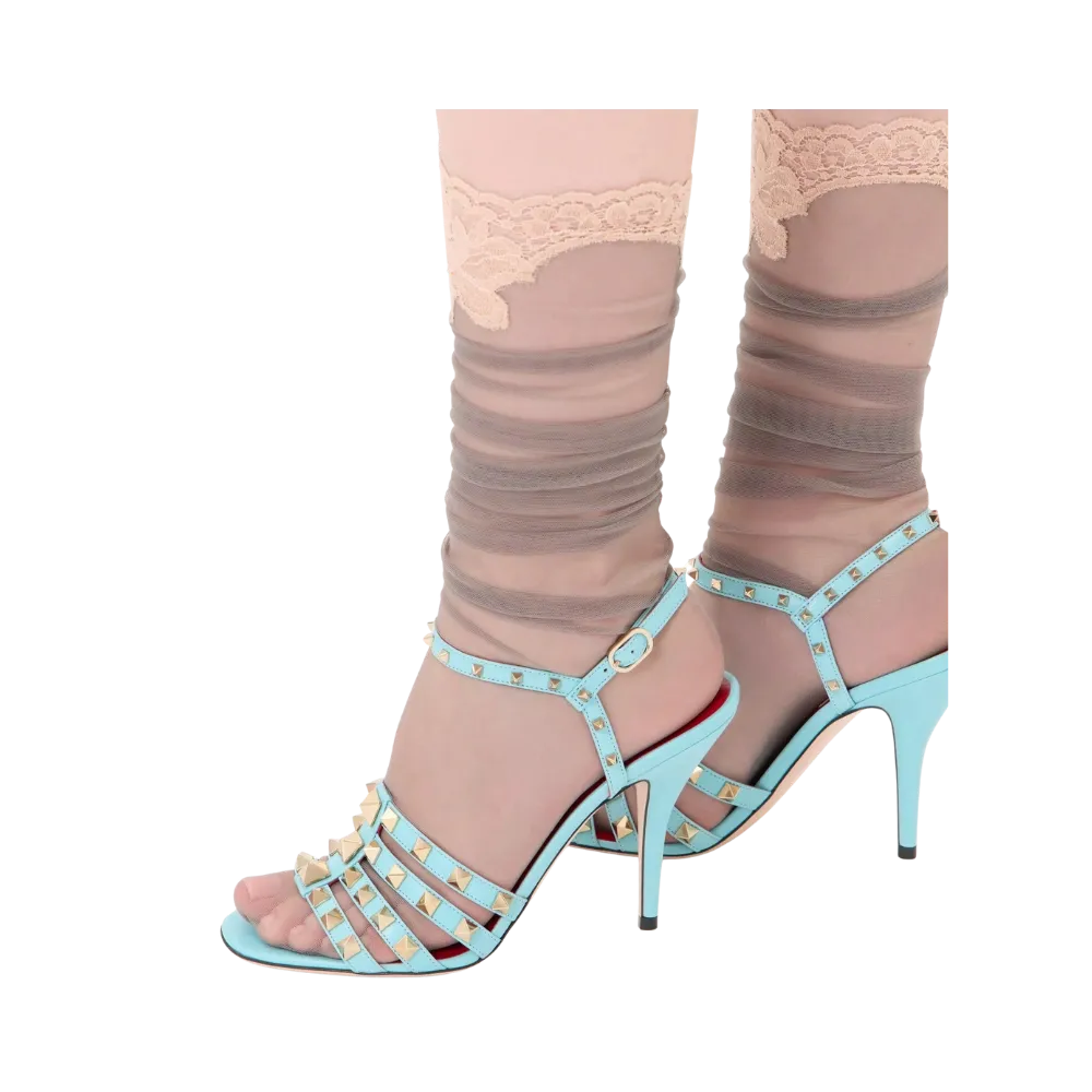 Valentino Rockstud Kidskin Sandal 100mm Azure
