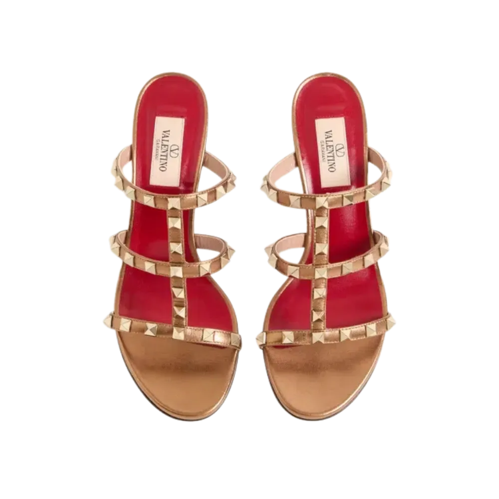 Valentino Rockstud Slide Sandal In Laminated Nappa Leather 60mm Gold