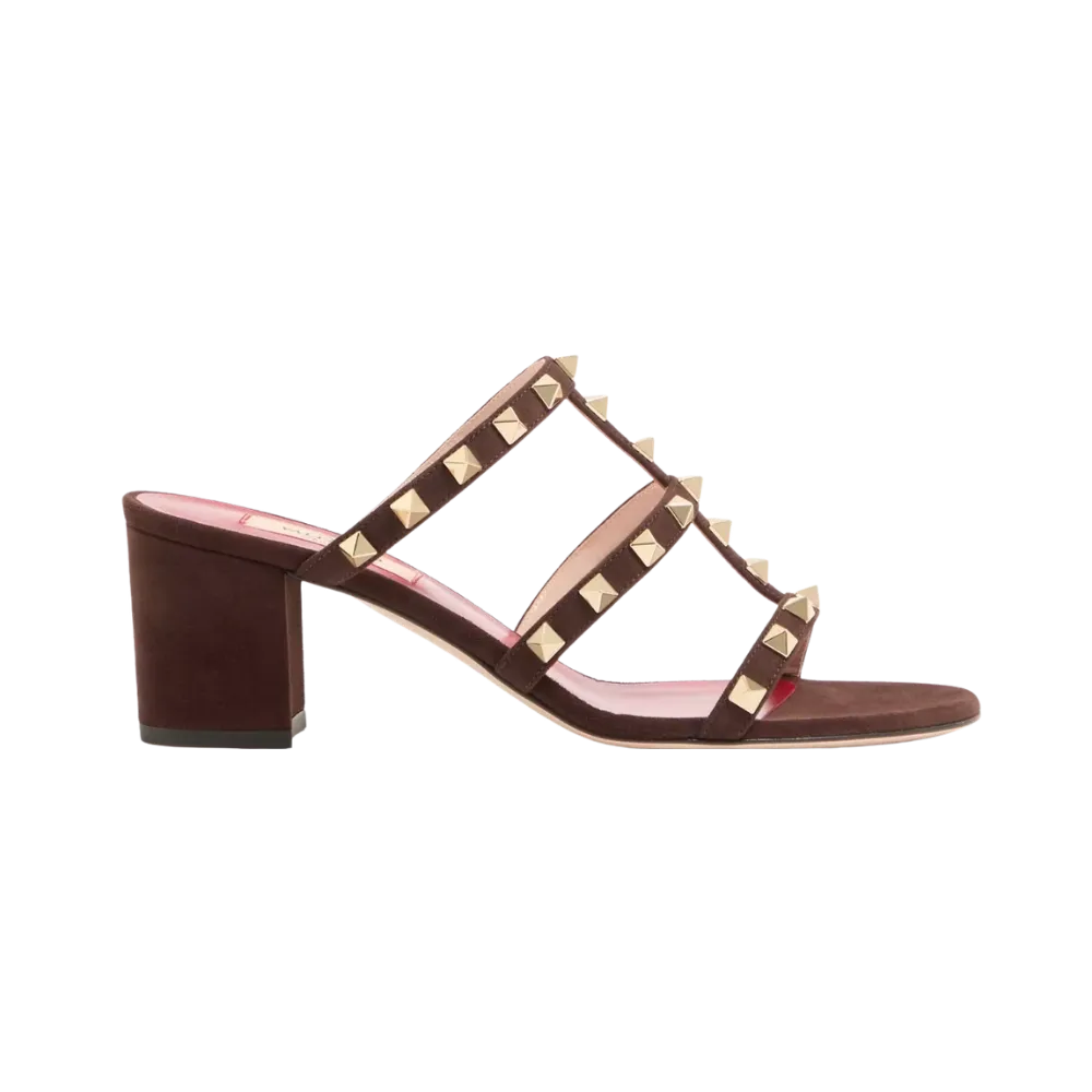 Valentino Rockstud Slide Sandal In Suede 60mm Ebony