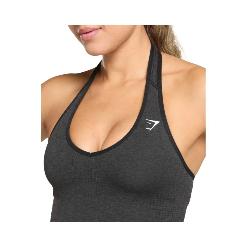 Gymshark Vital Halter Neck Tank With Shelf Crop Top Black Marl