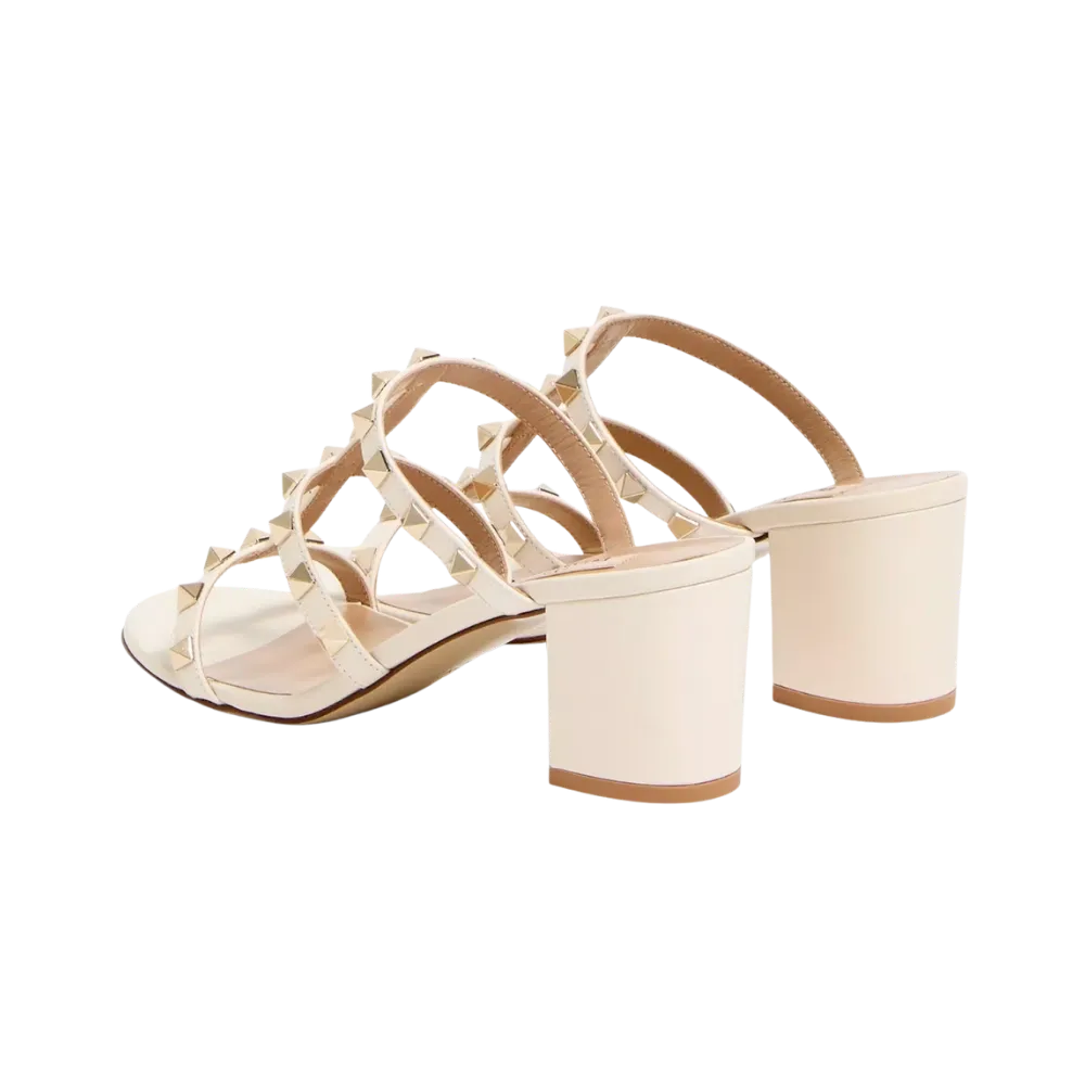 Valentino Rockstud Calfskin Leather Slide Sandal 60mm Light Ivory