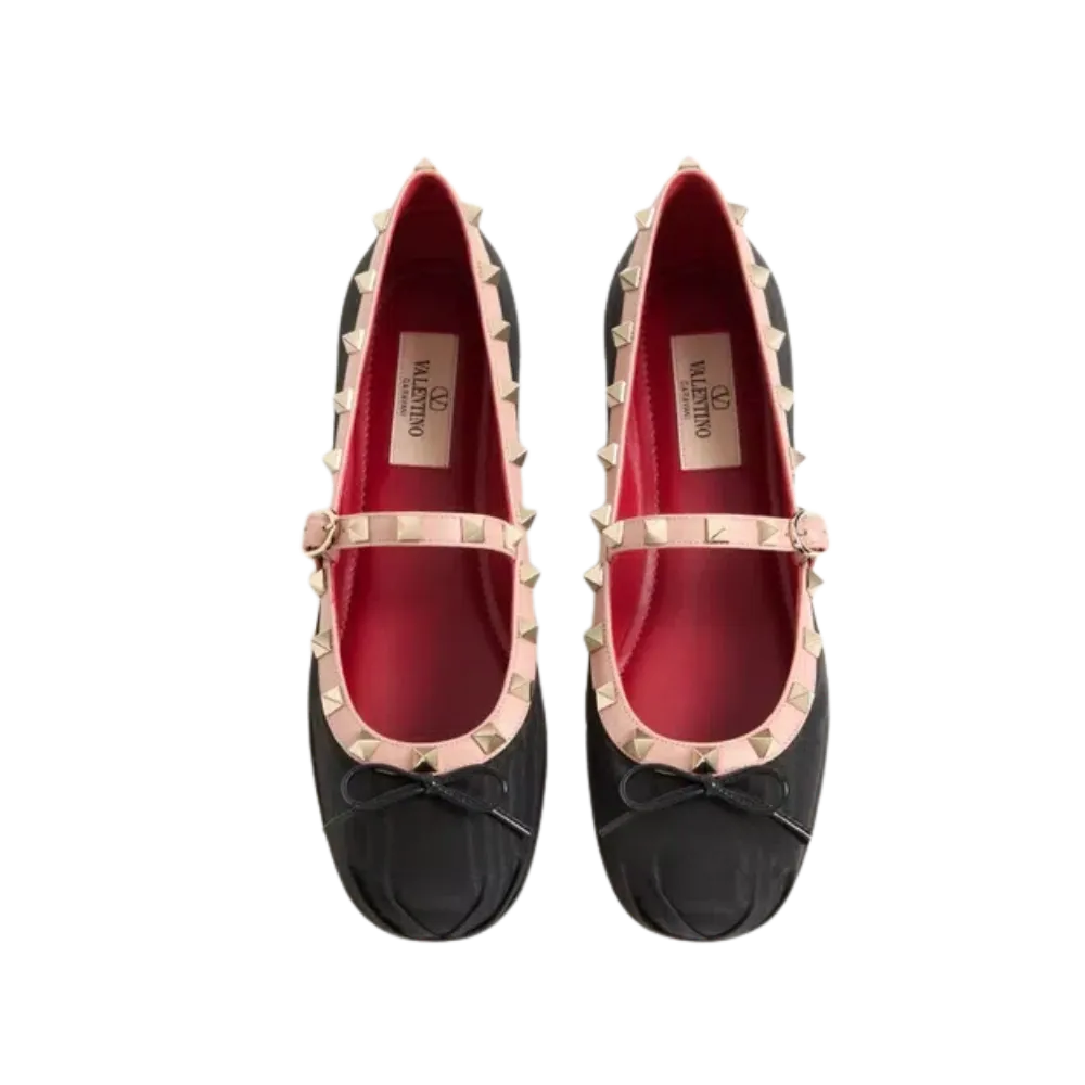 Valentino Mary-Jane Rockstud Ballerina In Moire Fabric 05mm Black