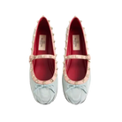 Valentino Mary-Jane Rockstud Ballerina In Moire Fabric 05mm Azure