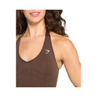 Gymshark Vital Halter Neck Tank With Shelf Crop Top Espresso Marl