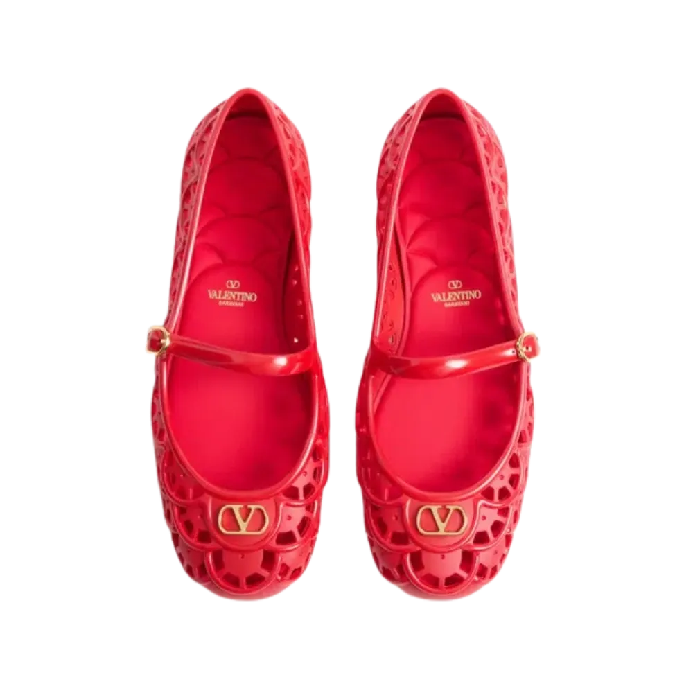 Valentino Ondette Rubber Ballerina With Scallop Pattern 05mm Coral