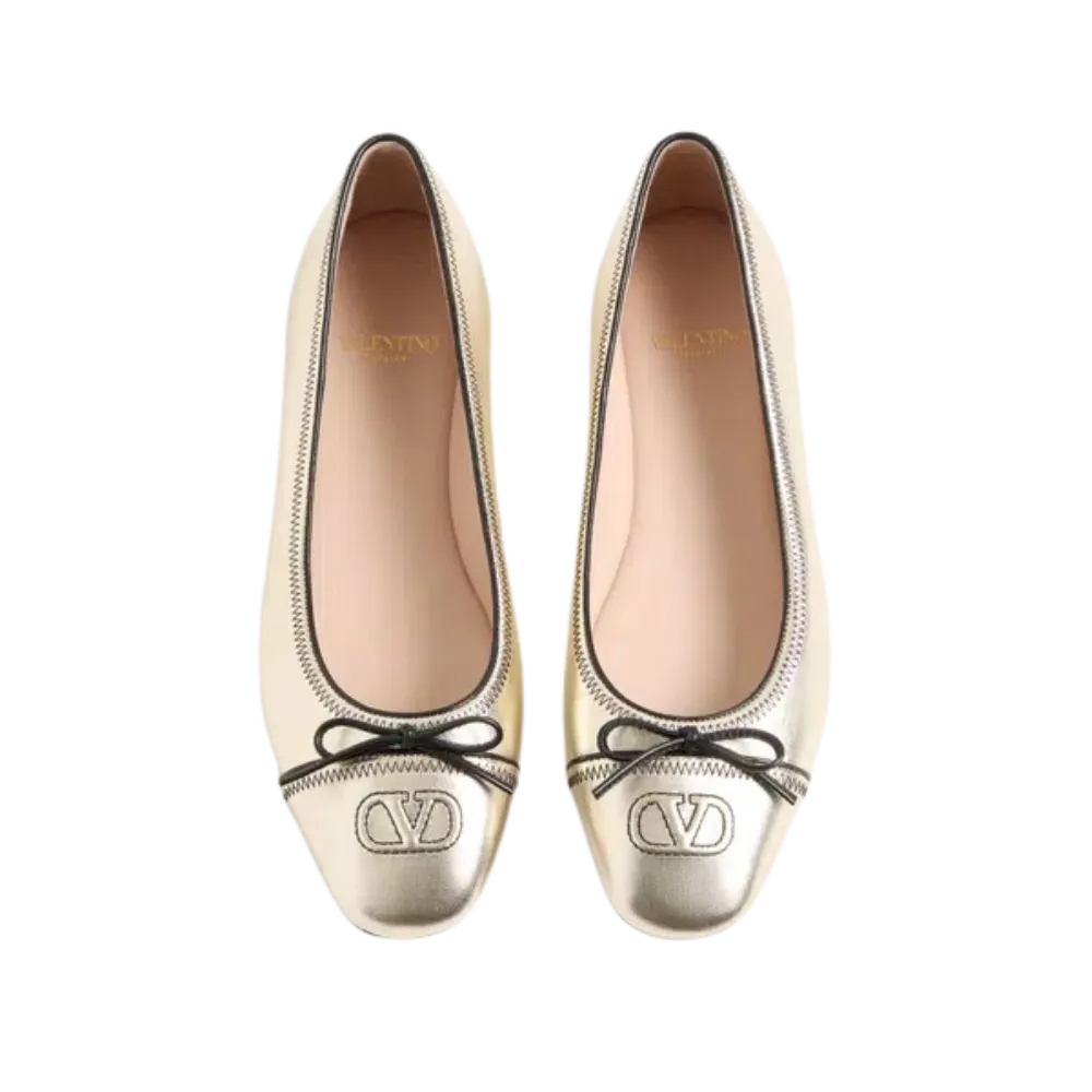 Valentino VLogo Signature Ballerina In Laminated Nappa 05mm Platinum