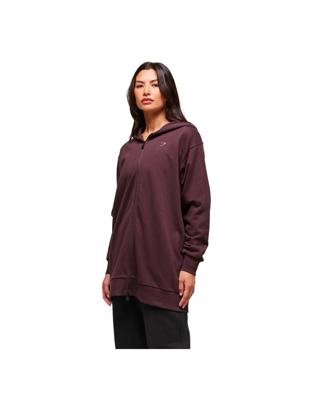 Gymshark Covered Longline Zip Up Hoodie oversized fit Cherry Purple