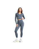 Gymshark Adapt Camo Seamless Long Sleeve Top Body fit Titanium Blue/Denim Grey