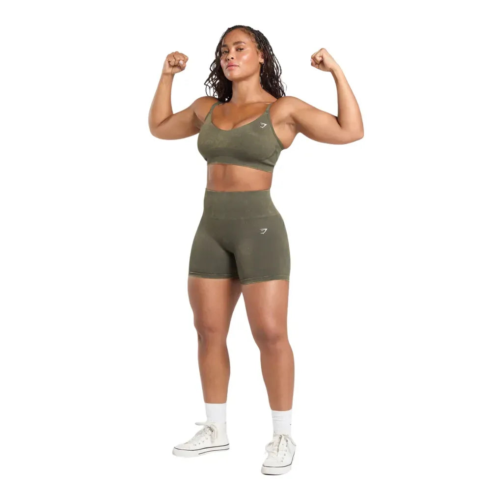 Gymshark Gains Seamless Washed Shorts Strength Green