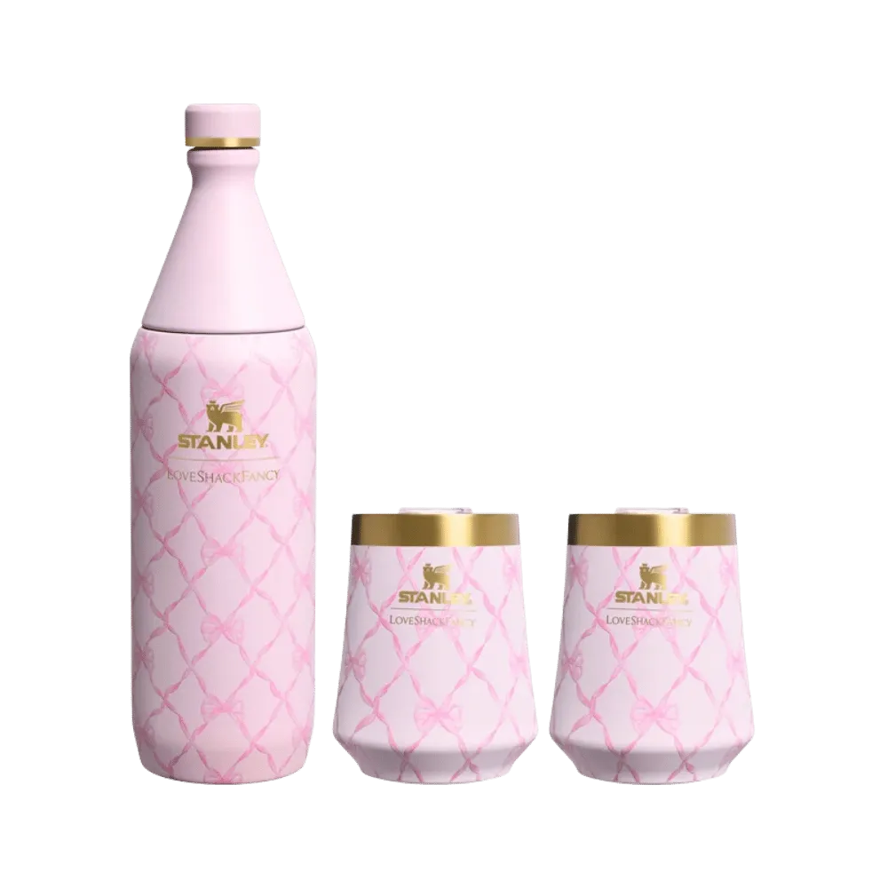 Stanley 1913 X Loveshackfancy Holiday Reserve All Day Wine Set Baby Bow Pink Peppermint 34 OZ