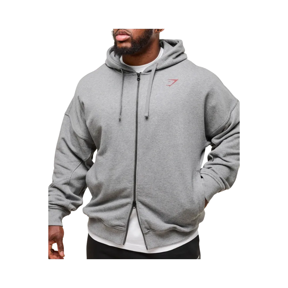 Gymshark Power Zip Up Hoodie Oversized Fit Charcoal Core Marl