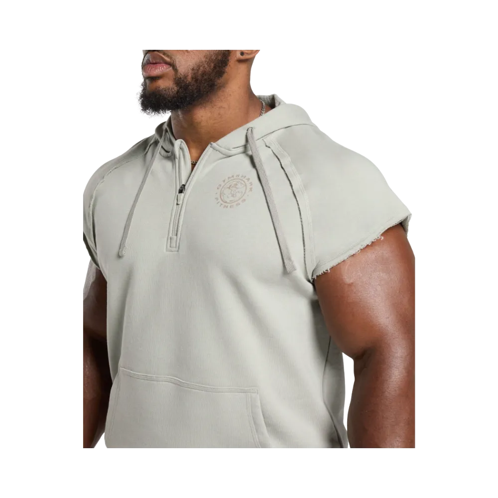 Gymshark Legacy 1/4 Zip Cap Sleeve Hoodie Regular Fit Stone Grey