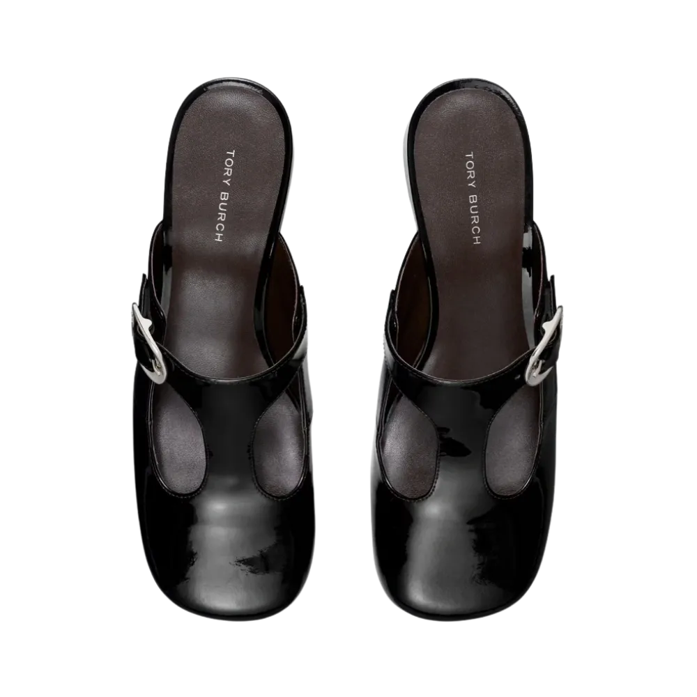 Tory Burch Violet T-Strap Heeled Mule Perfect Black