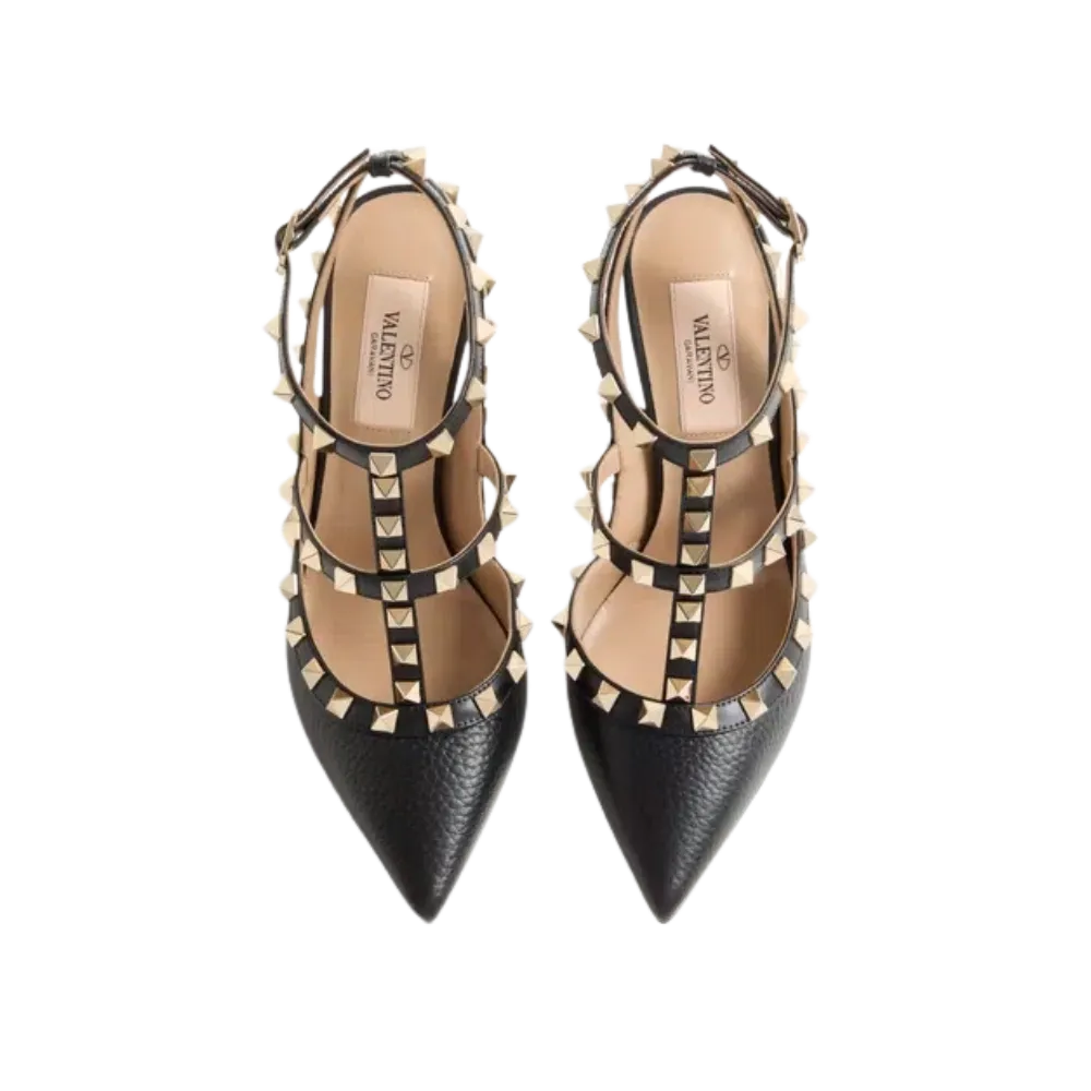 Valentino Rockstud Grainy Leather Ankle Strap Pump 100mm Black
