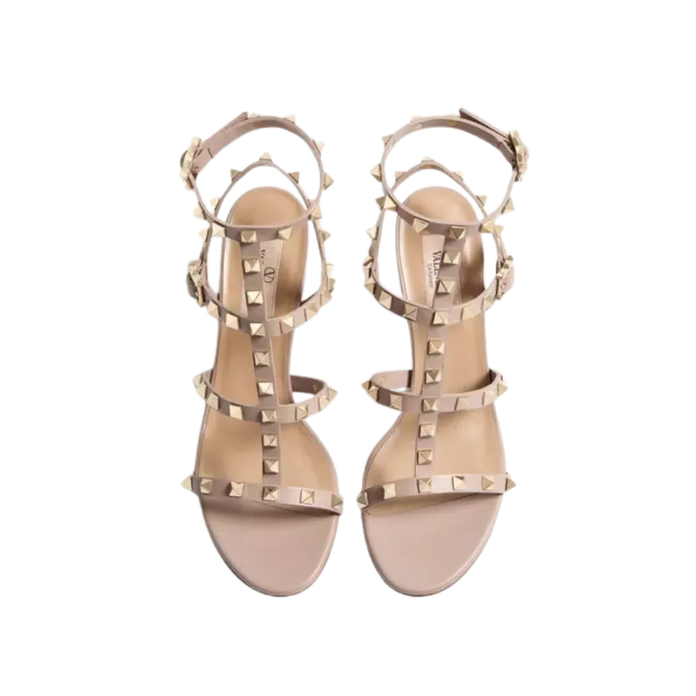Valentino Rockstud Calfskin Ankle Strap Sandal 60mm Poudre