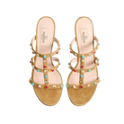 Valentino Rockstud Slide Sandal In Suede With Cabochon Stones 60mm Havana Beige