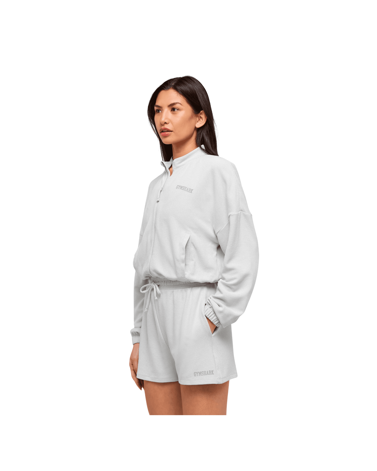 Gymshark Waffle Midi Zip Up Jacket Light Grey