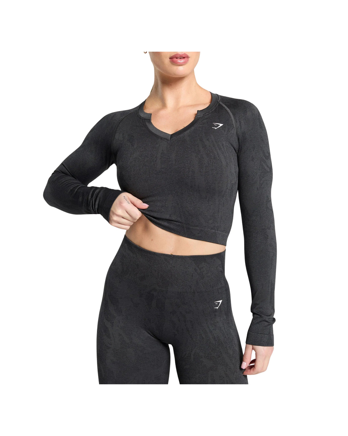 Gymshark Adapt Camo Seamless Long Sleeve Top Body fit Asphalt Grey/Black
