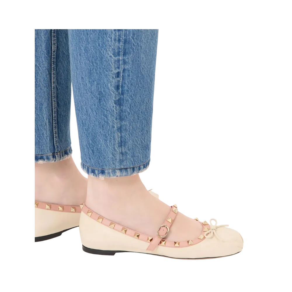 Valentino Mary-Jane Rockstud Nappa Ballerina 05mm Butter