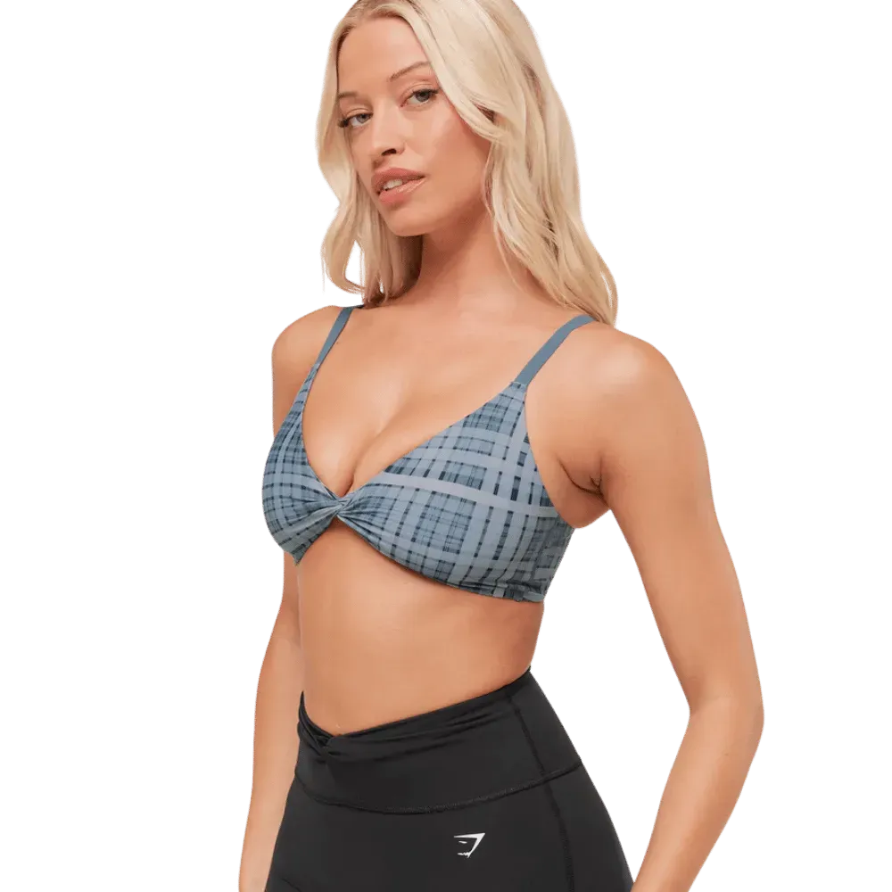 Gymshark Printed Twist Front Bralette Denim Grey