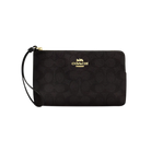 Coach Large Corner Zip Wristlet In SIgnature Canvas in Walnut Black