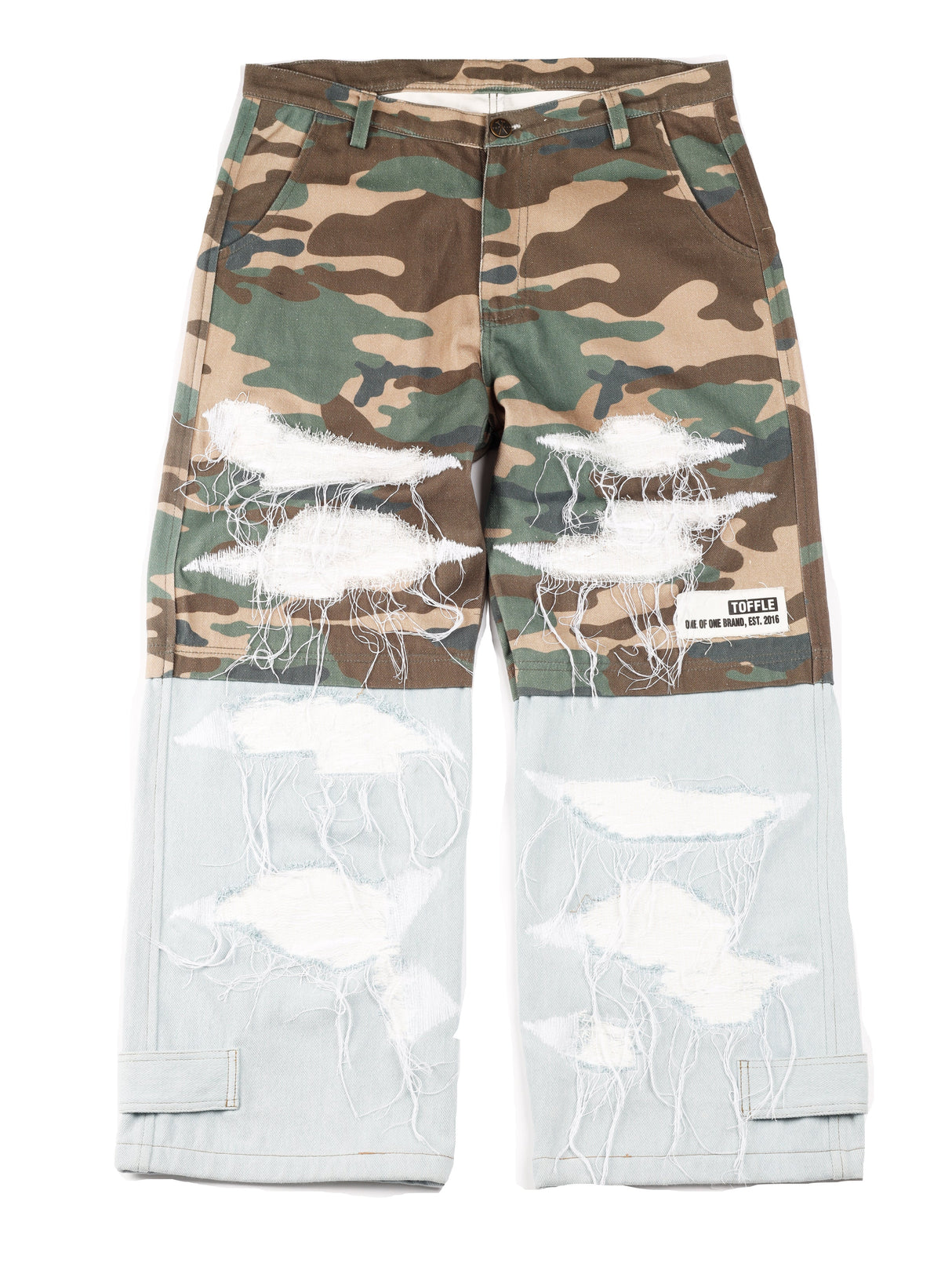 Distressed Denim-Camo Jeans
