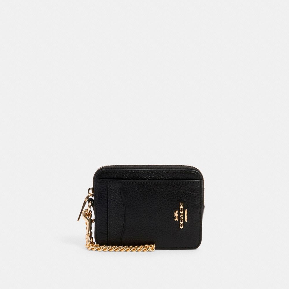 Coach Zip Card Case Gold Black