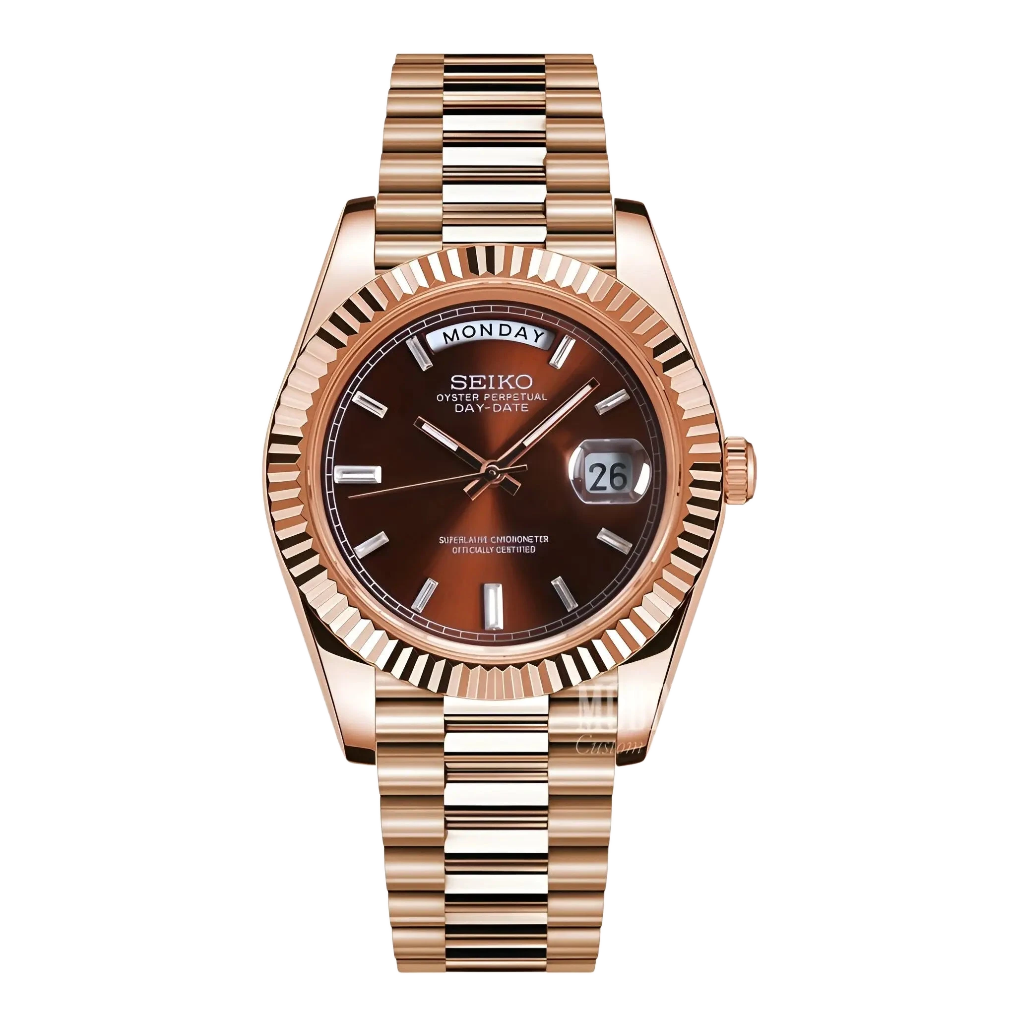 Seiko Mod Datejust Daydate Rose Gold Chocolate