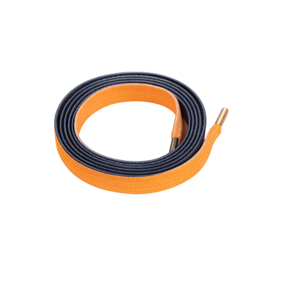 Gradient Shoelaces that go from deep black to vibrant orange shown in a white background 
