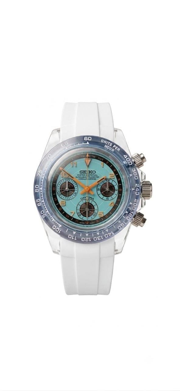 Seiko Mod Daytona Clear Case Ice Blue / White