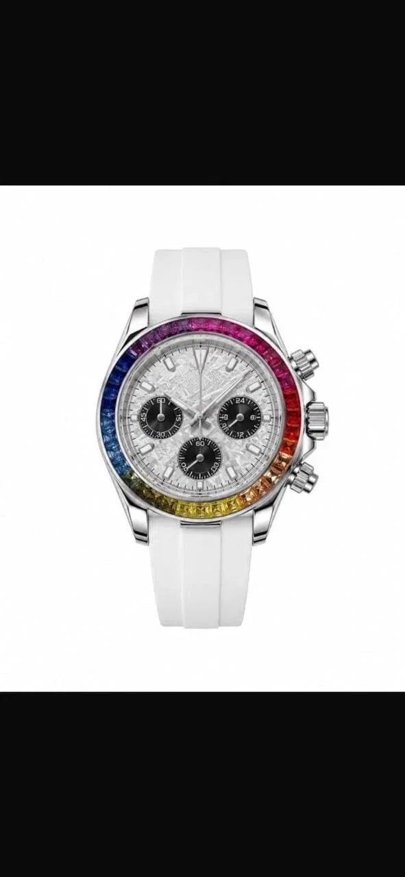 Seiko Mod Daytona Rainbow White Rubber Strap