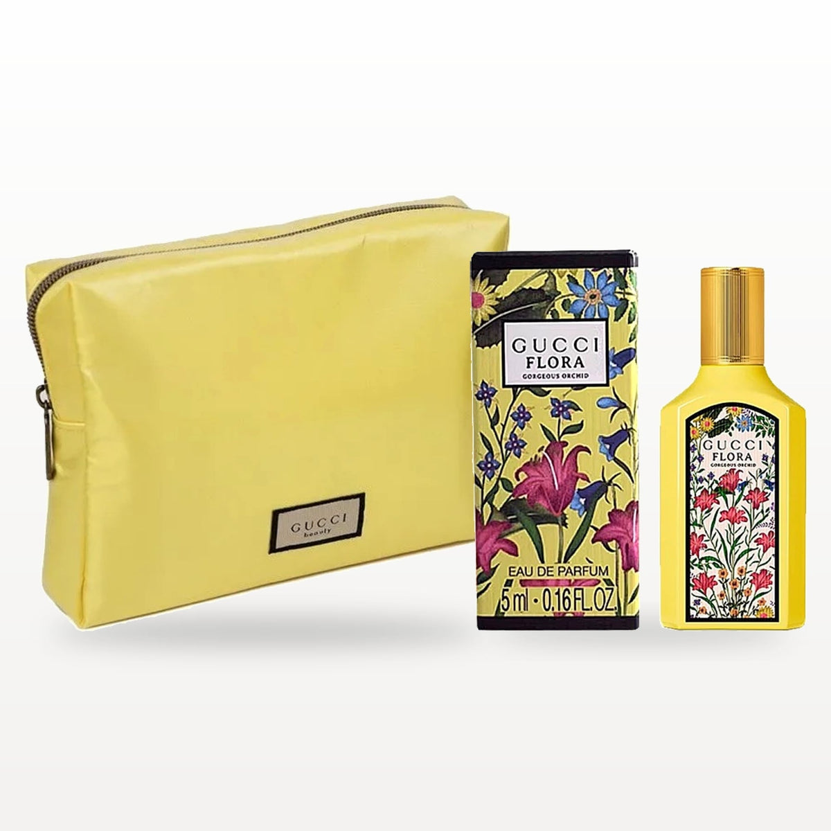 Gucci Gift Set (Gucci Vanilla Orchid Makeup Bag + Gucci Flora Vanilla EDP 5 ml)