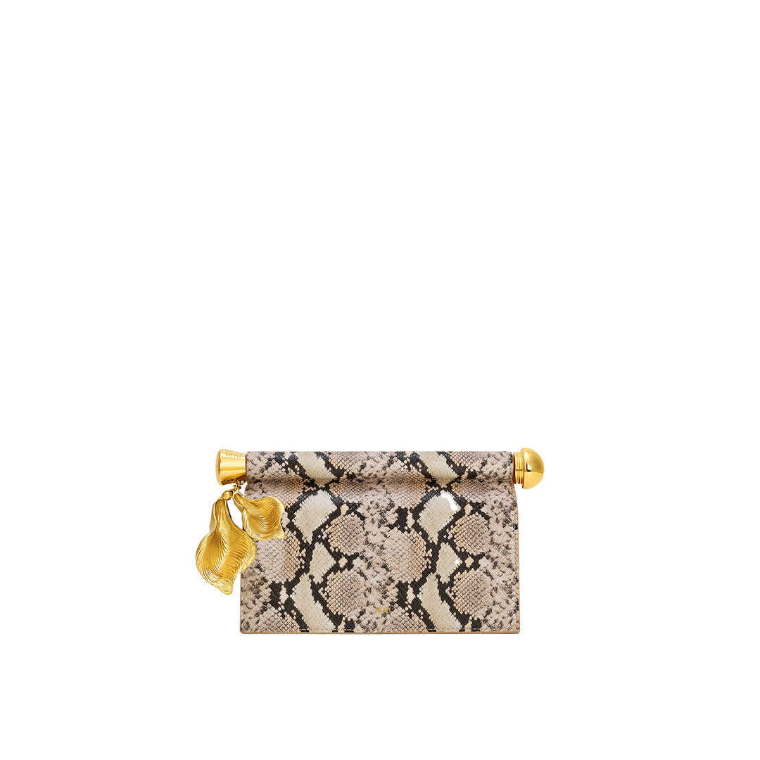 JW PEI Holly Metal Pendant Embellished Snakeskin Clutch - Apricot