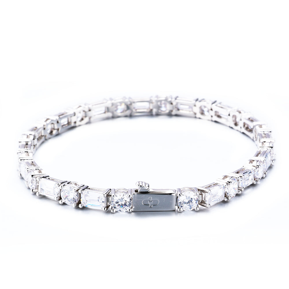 Round & Rectangular Tennis Bracelet In White Gold - 5mm