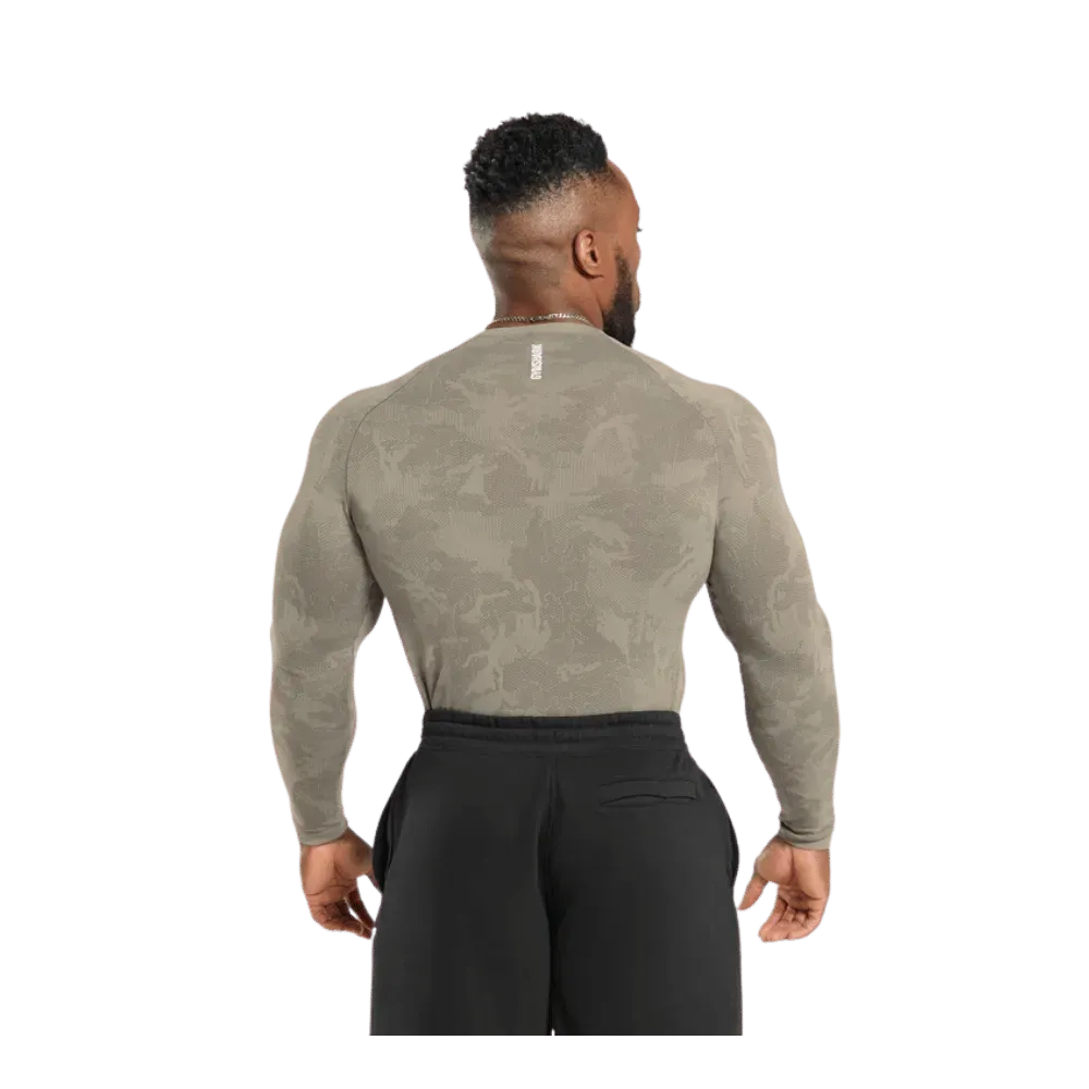 Gymshark Geo Seamless Long Sleeve T-Shirt Linen Brown