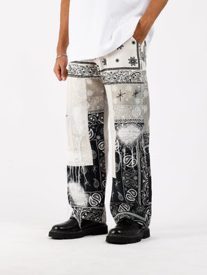 Distressed Black Paisley Jeans