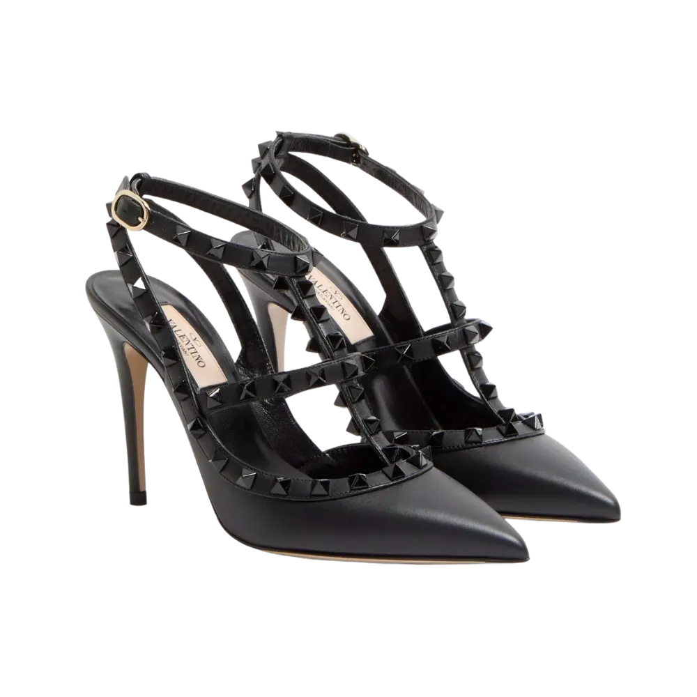 Valentino Rockstud Ankle Strap Pump With Tonal Studs 100mm Black