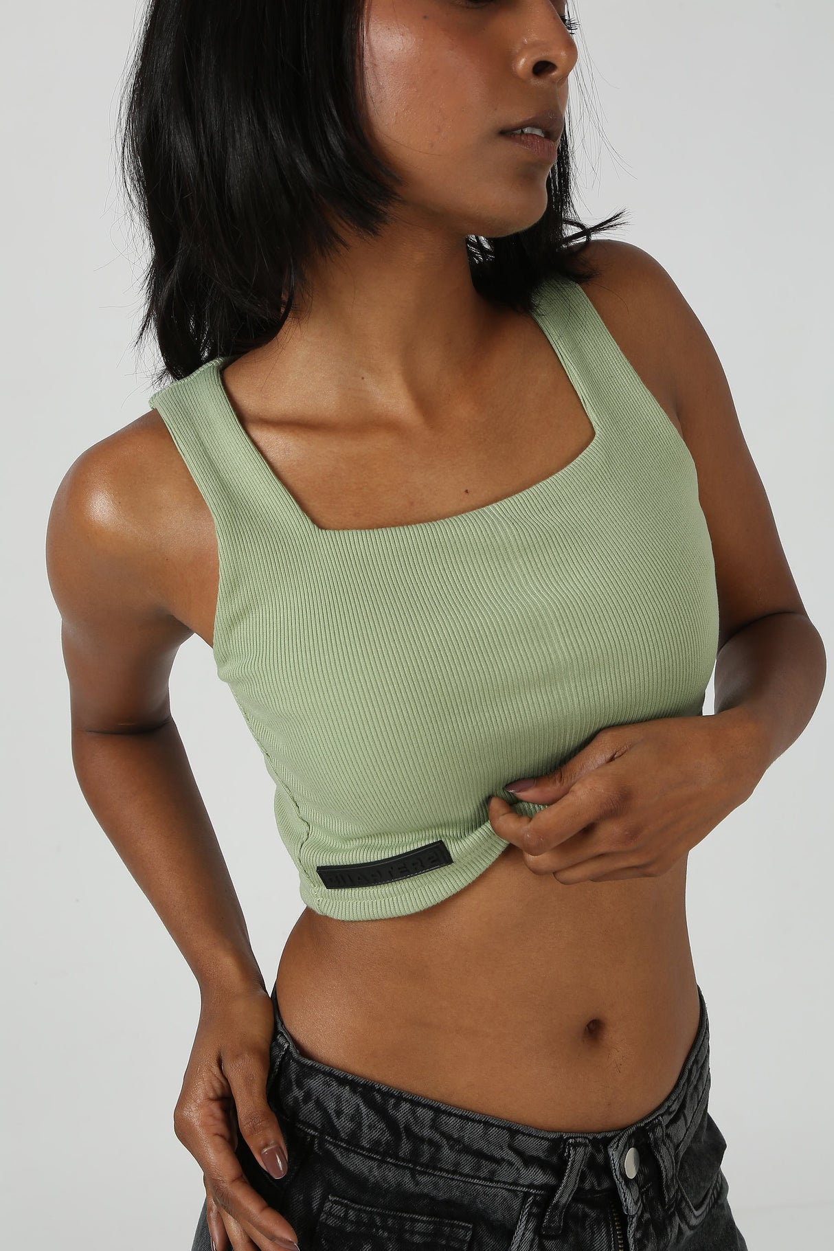 Olive Ribbed Crop Top