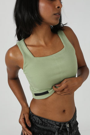 Olive Ribbed Crop Top