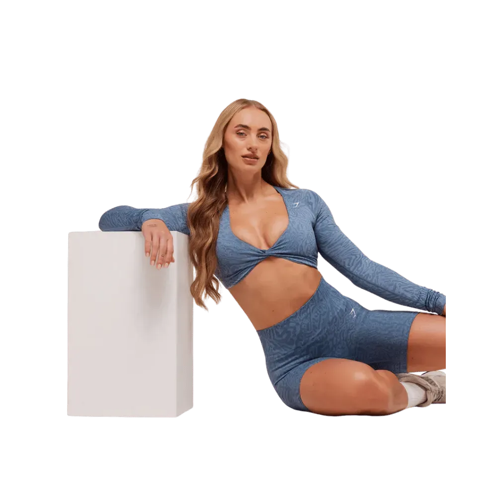 Gymshark Adapt Animal Long Sleeve Crop Top Worn Blue/Peri Blue