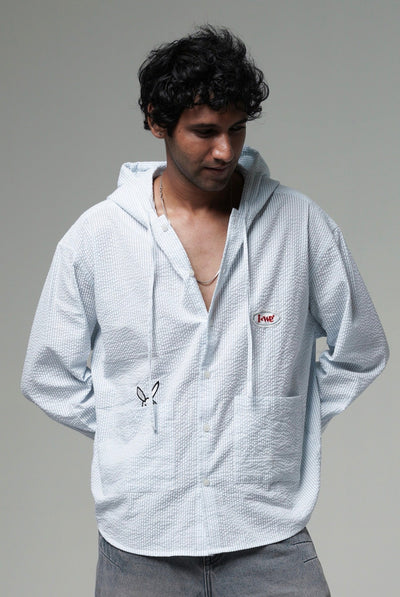 Sky Hooded Textured Shirt