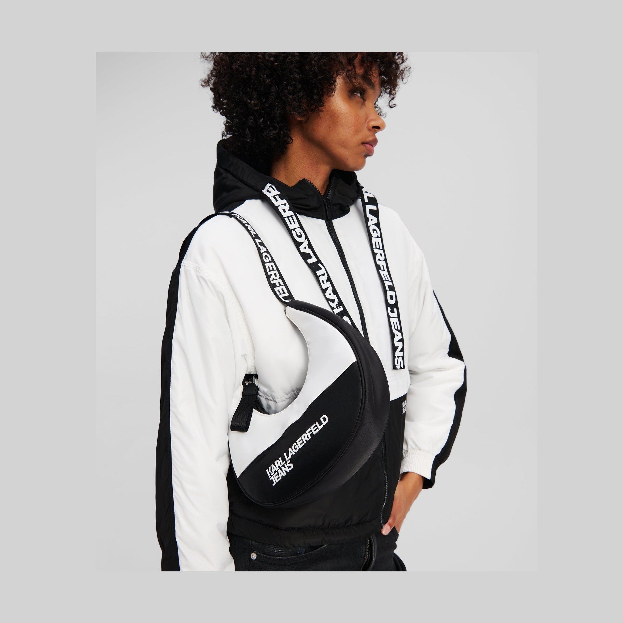 Karl Lagerfeld Nylon Moon Shoulder Bag White/Black