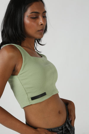 Olive Ribbed Crop Top
