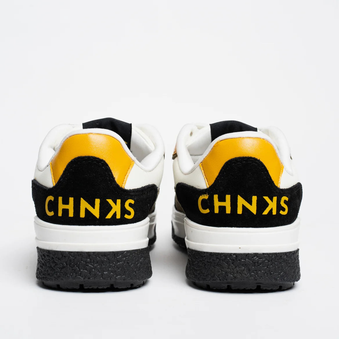 Back view of Taxi CHNKS sneakers with CHNKS logo – stylish yellow and green sneakers for men