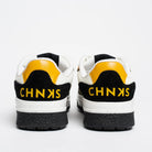 Back view of Taxi CHNKS sneakers with CHNKS logo – stylish yellow and green sneakers for men
